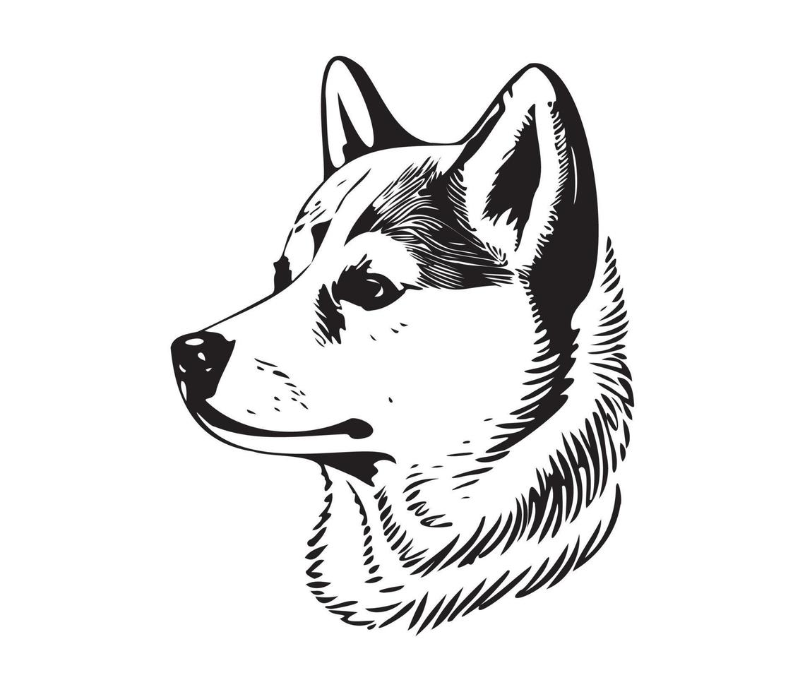 Shiba Inu Face, Silhouette Dog Face, black and white Shiba Inu vector