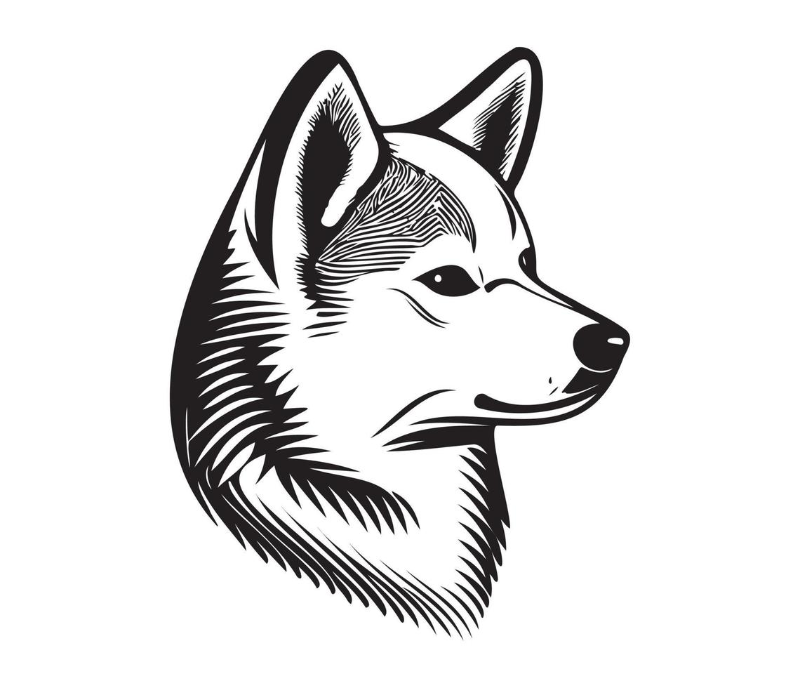 Shiba Inu Face, Silhouette Dog Face, black and white Shiba Inu vector