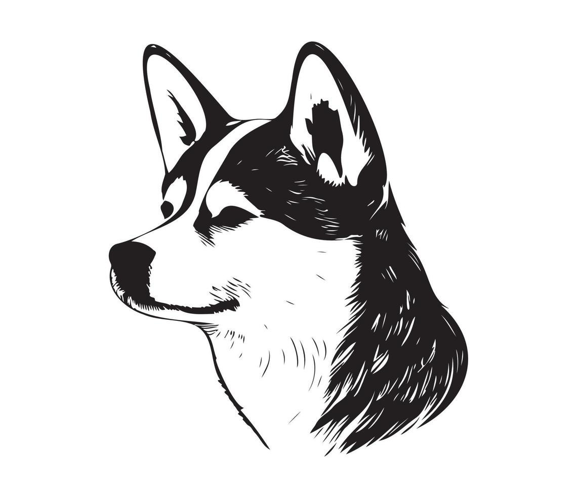 Shiba Inu Face, Silhouette Dog Face, black and white Shiba Inu vector