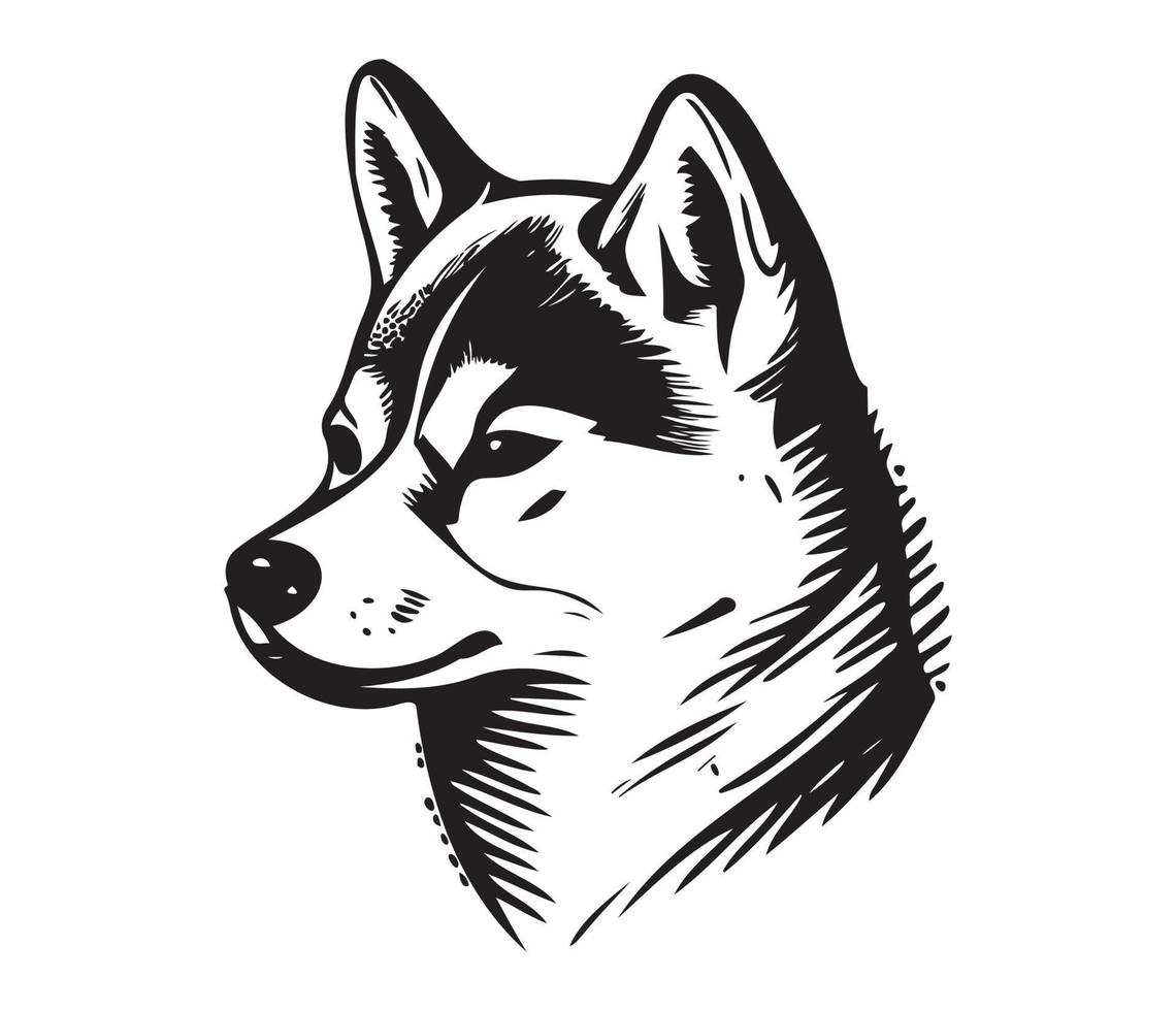 shiba inu rostro, silueta perro rostro, negro y blanco shiba inu vector