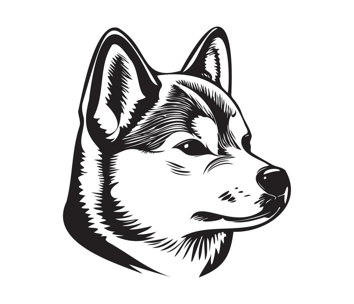 Shiba Inu Face, Silhouette Dog Face, black and white Shiba Inu vector