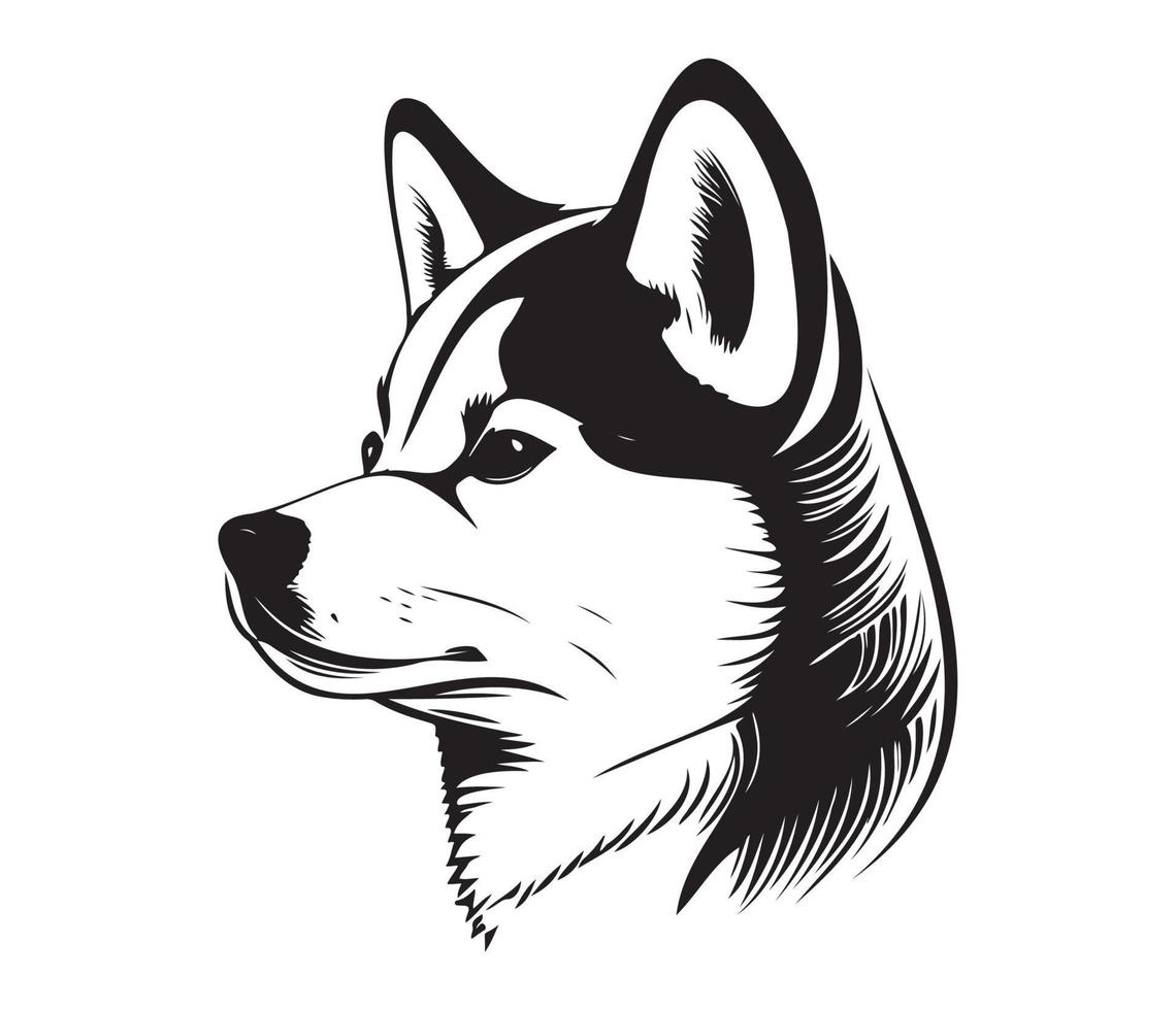 Shiba Inu Face, Silhouette Dog Face, black and white Shiba Inu vector