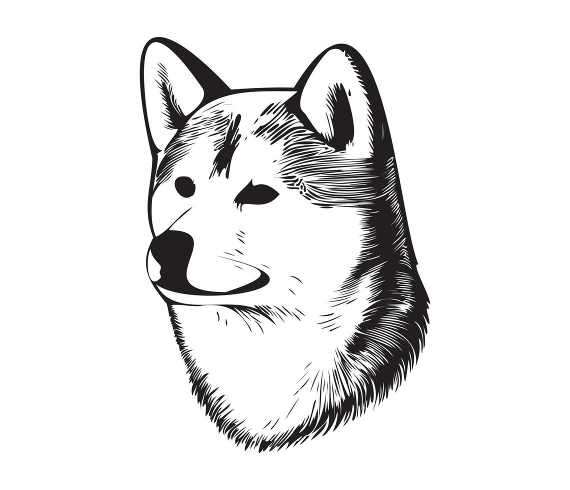 Shiba Inu Face, Silhouette Dog Face, black and white Shiba Inu vector