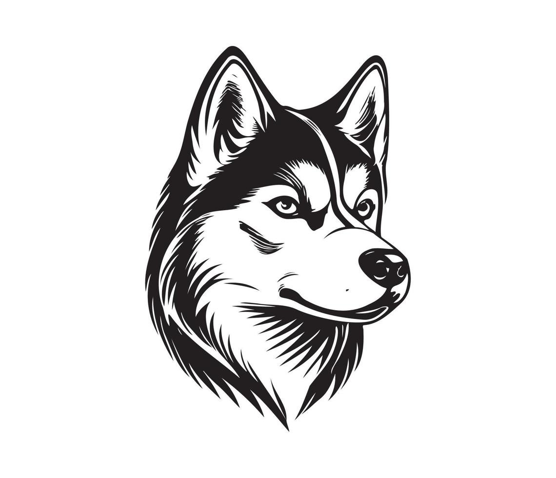 Siberian Husky Face, Silhouette Dog Face, black and white Siberian Husky vector