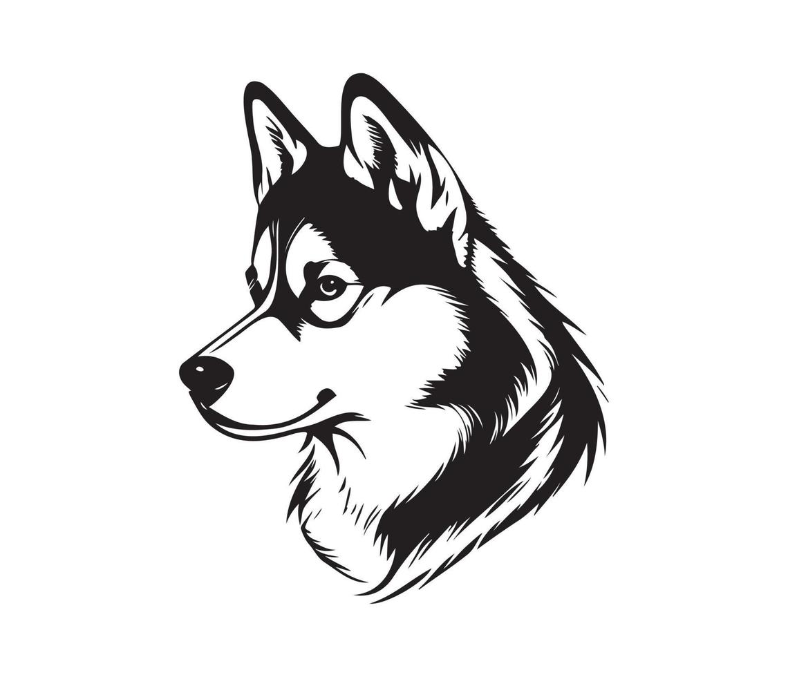 Siberian Husky Face, Silhouette Dog Face, black and white Siberian Husky vector