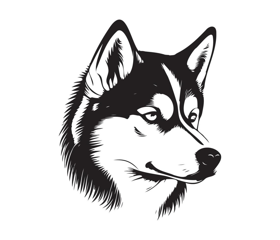 Siberian Husky Face, Silhouette Dog Face, black and white Siberian Husky vector