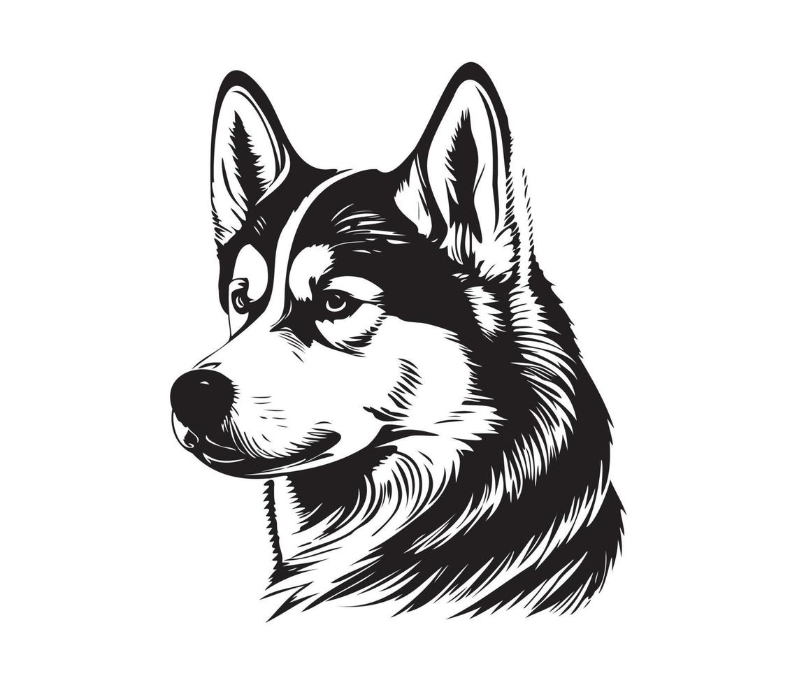 Siberian Husky Face, Silhouette Dog Face, black and white Siberian Husky vector