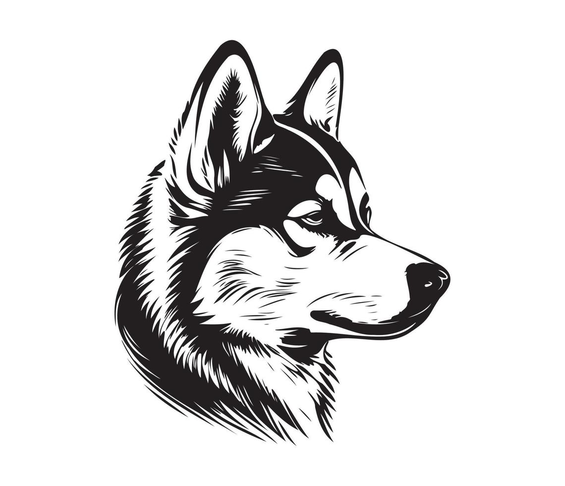 Siberian Husky Face, Silhouette Dog Face, black and white Siberian Husky vector