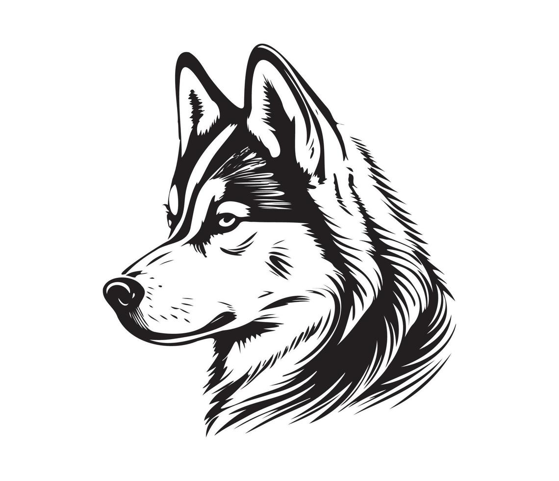 Siberian Husky Face, Silhouette Dog Face, black and white Siberian Husky vector