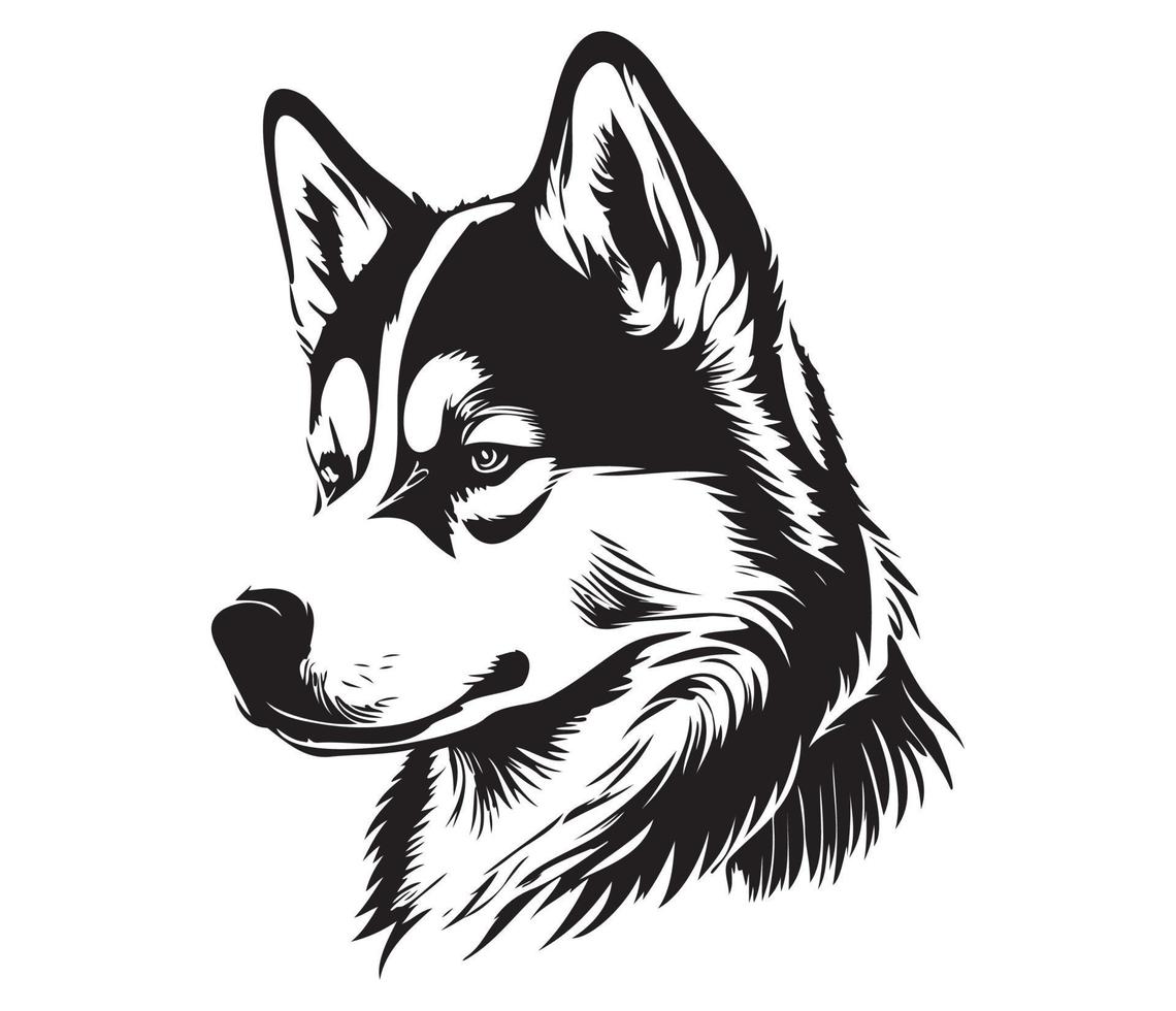 Siberian Husky Face, Silhouette Dog Face, black and white Siberian Husky vector