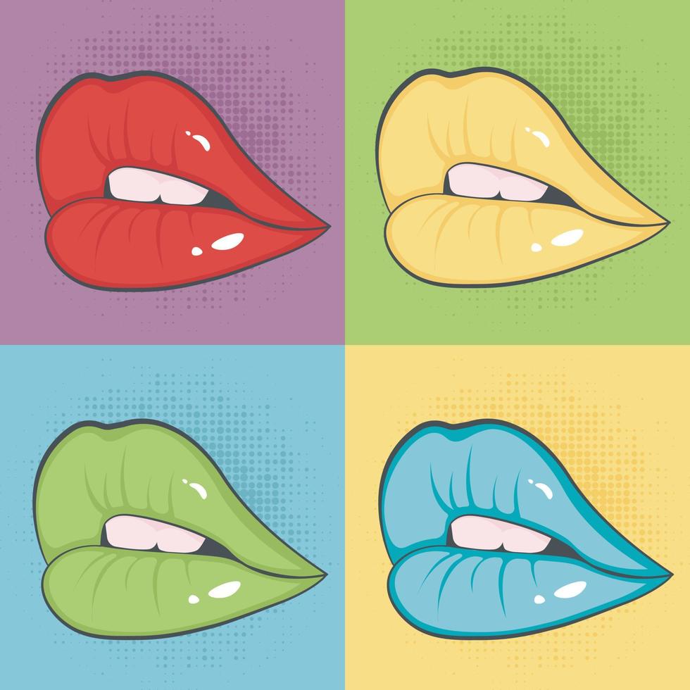 Banner with lips in pop art comic style. Retro vector illustration.