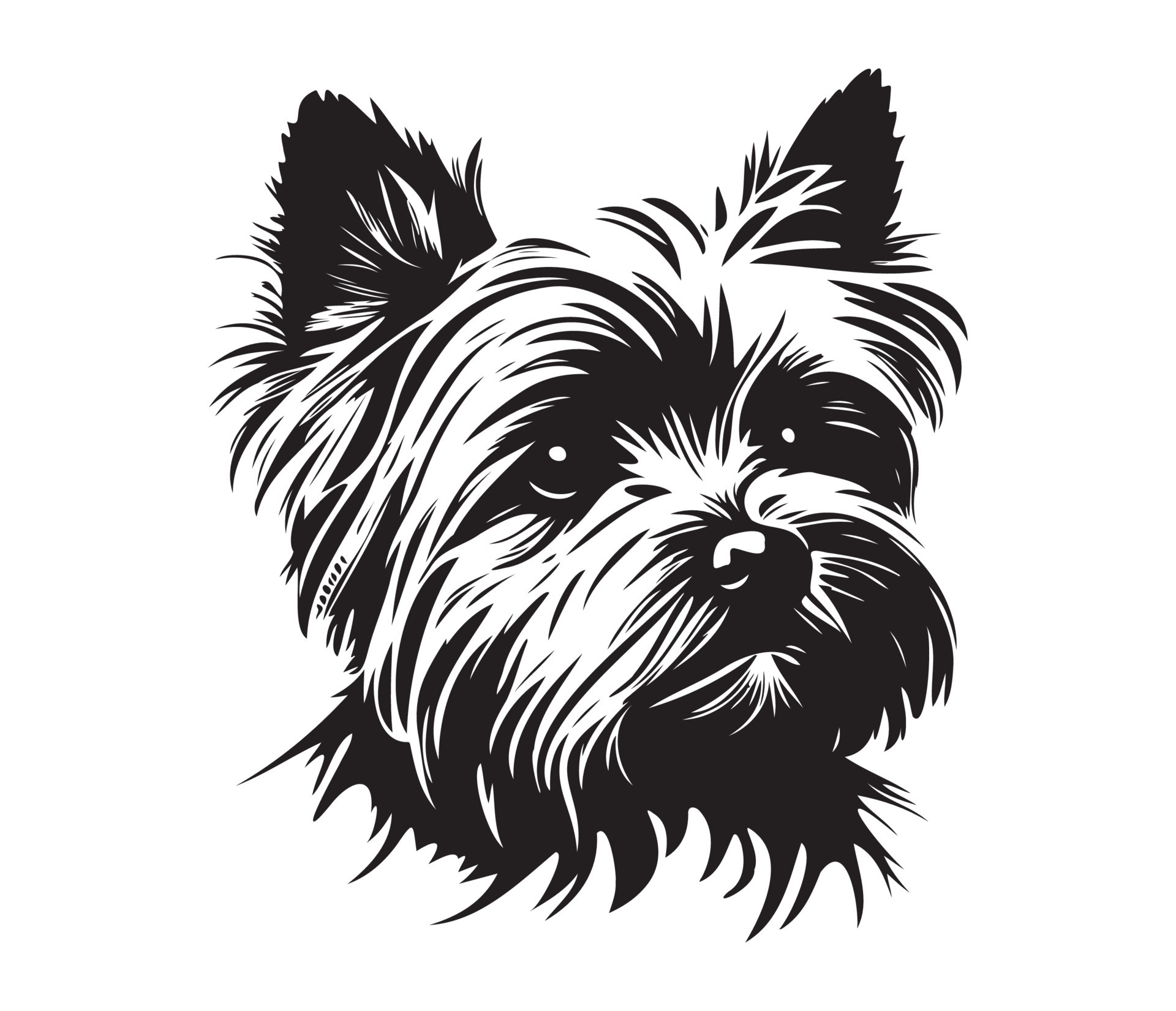 Yorkshire Terrier Face, Silhouette Dog Face, black and white Yorkshire ...