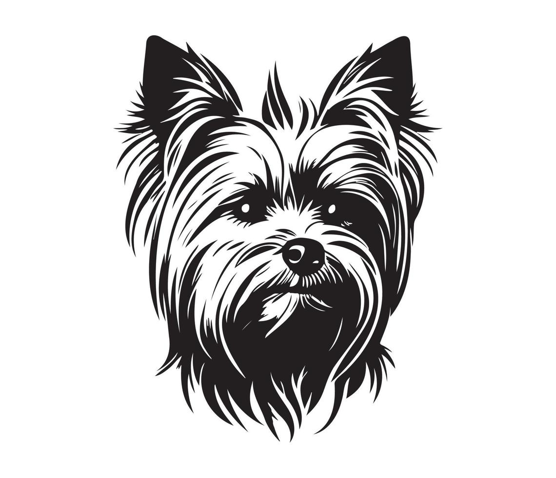 Yorkshire Terrier Face, Silhouette Dog Face, black and white Yorkshire Terrier vector