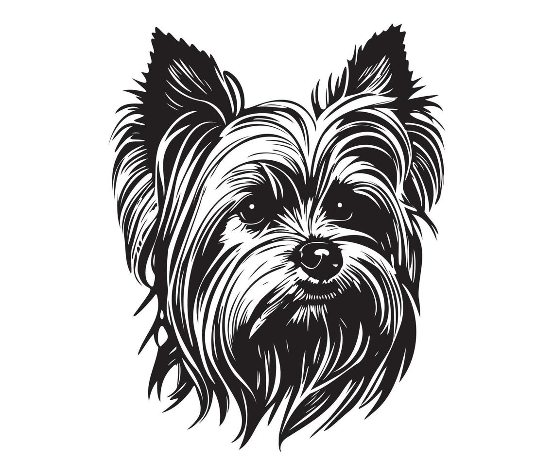 Yorkshire Terrier Face, Silhouette Dog Face, black and white Yorkshire
