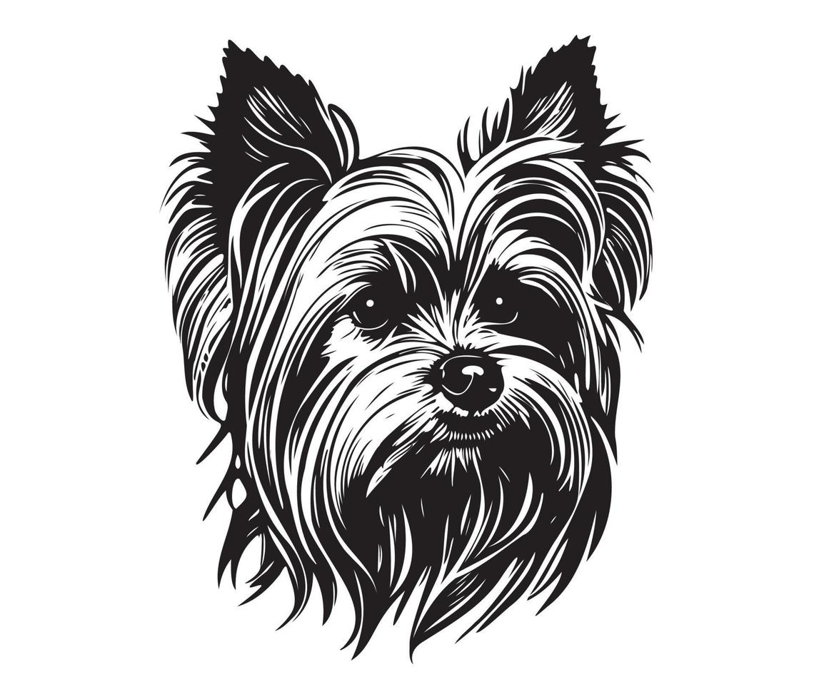 Yorkshire Terrier Face, Silhouette Dog Face, black and white Yorkshire Terrier vector