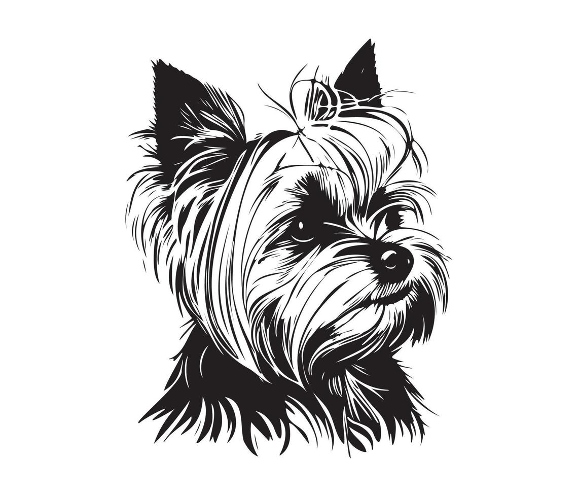 Yorkshire Terrier Face, Silhouette Dog Face, black and white Yorkshire Terrier vector