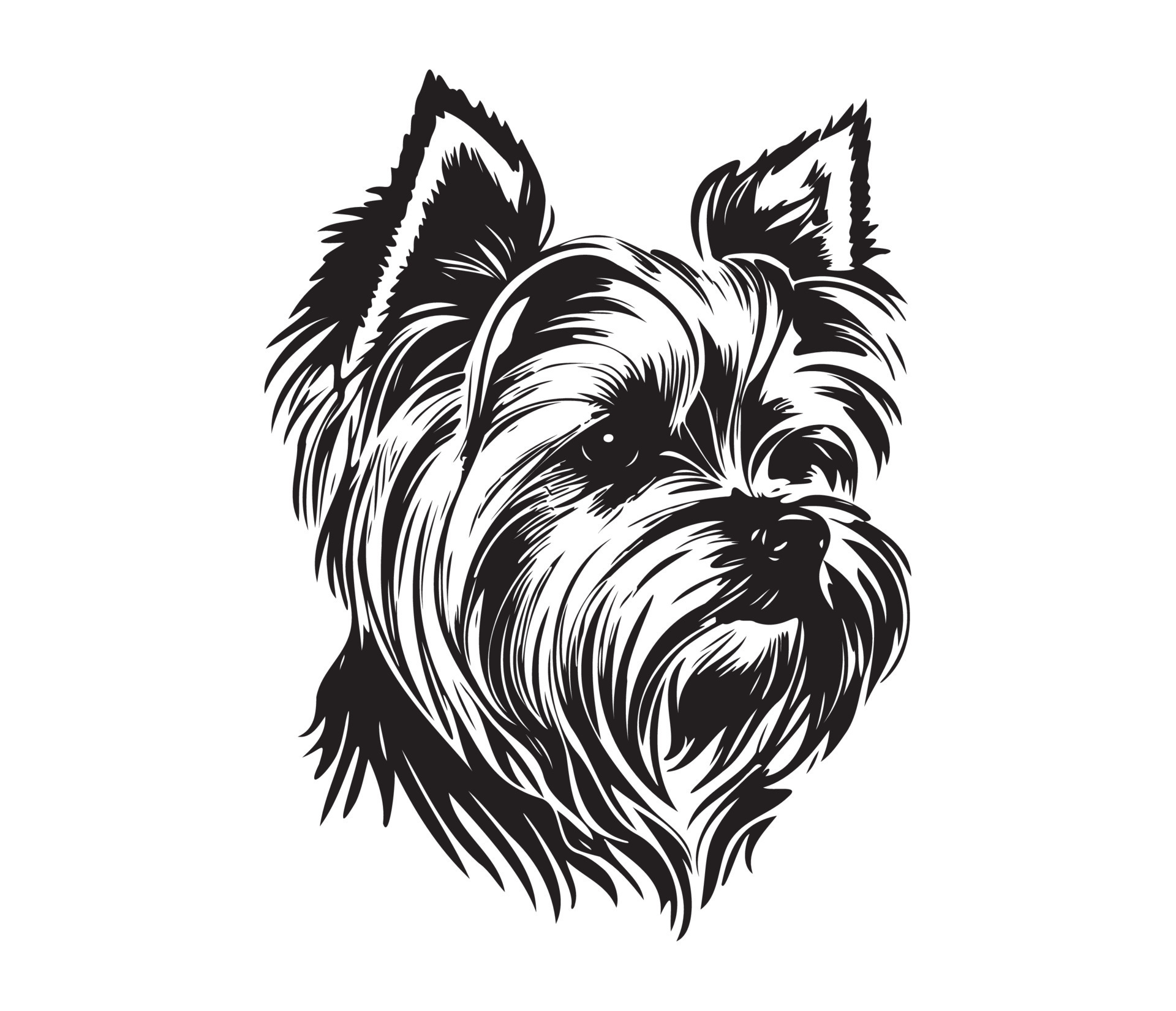 Yorkshire Terrier Face, Silhouette Dog Face, black and white Yorkshire