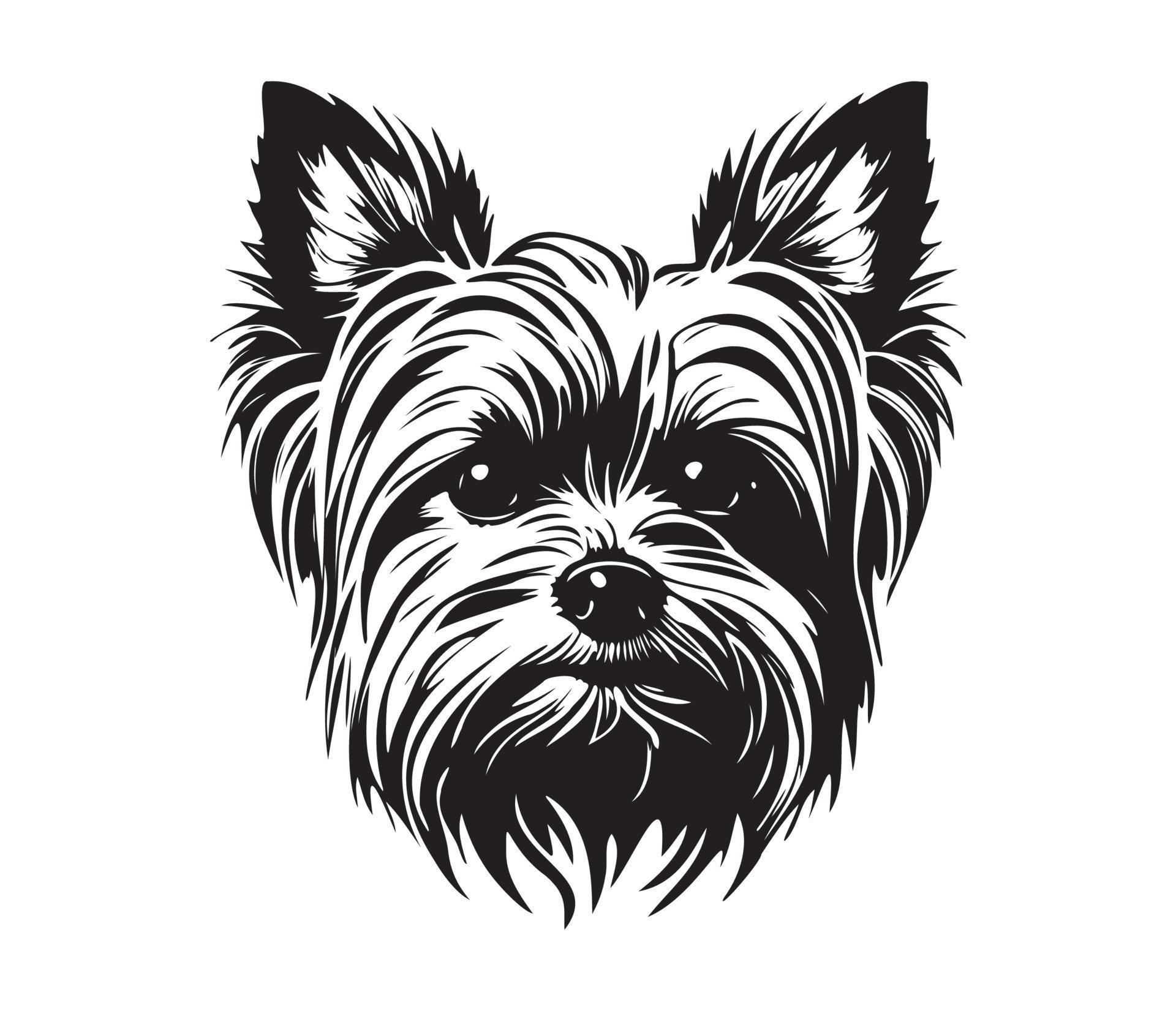 Yorkshire Terrier Face, Silhouette Dog Face, black and white Yorkshire ...