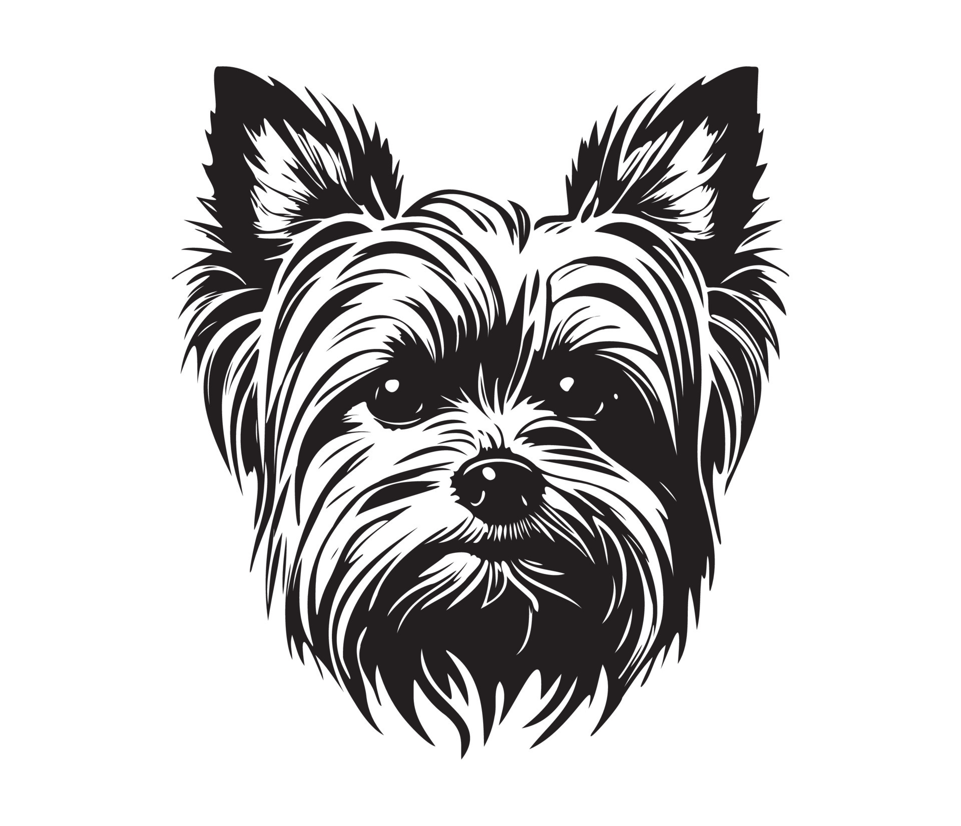 Yorkshire Terrier Face, Silhouette Dog Face, black and white Yorkshire