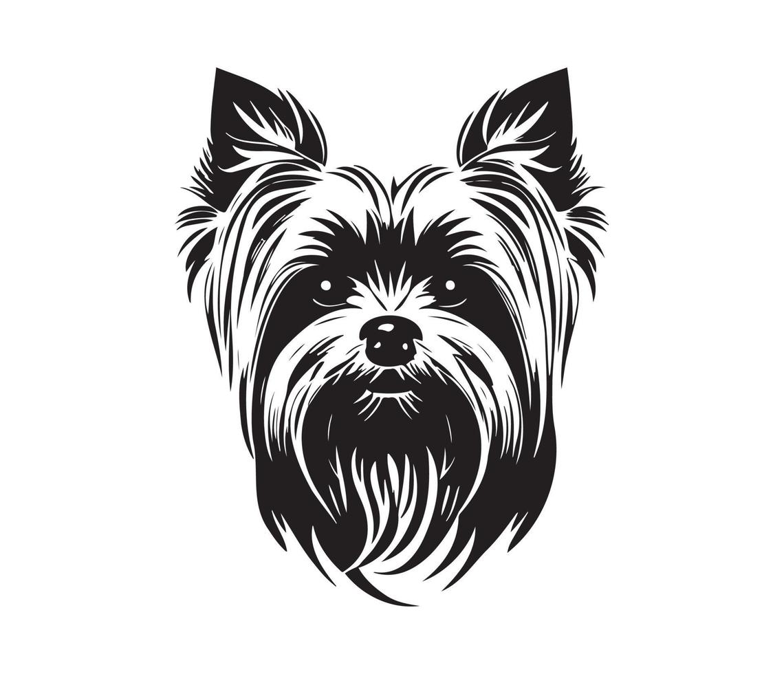 Yorkshire Terrier Face, Silhouette Dog Face, black and white Yorkshire Terrier vector