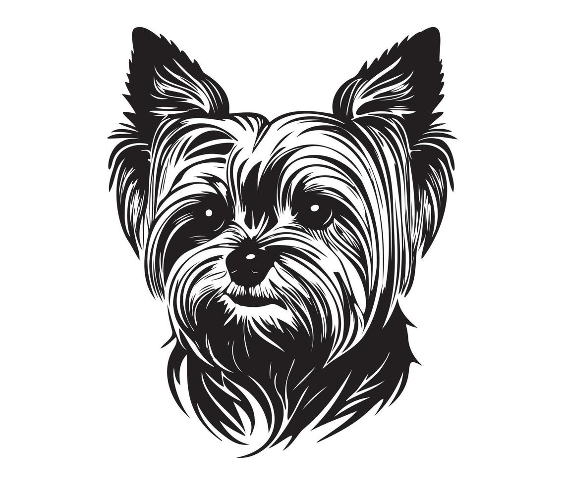 Yorkshire Terrier Face, Silhouette Dog Face, black and white Yorkshire Terrier vector
