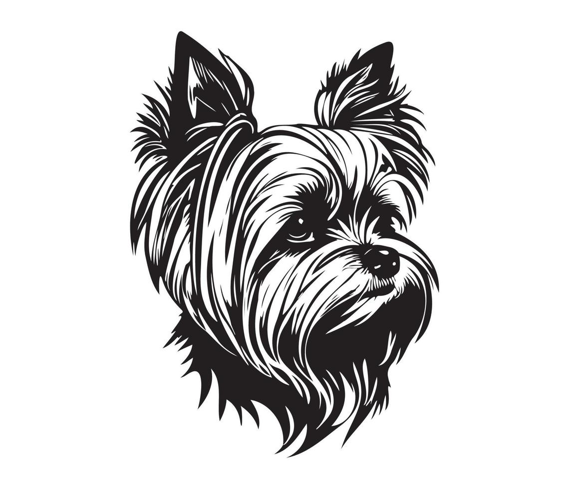 Yorkshire Terrier Face, Silhouette Dog Face, black and white Yorkshire Terrier vector