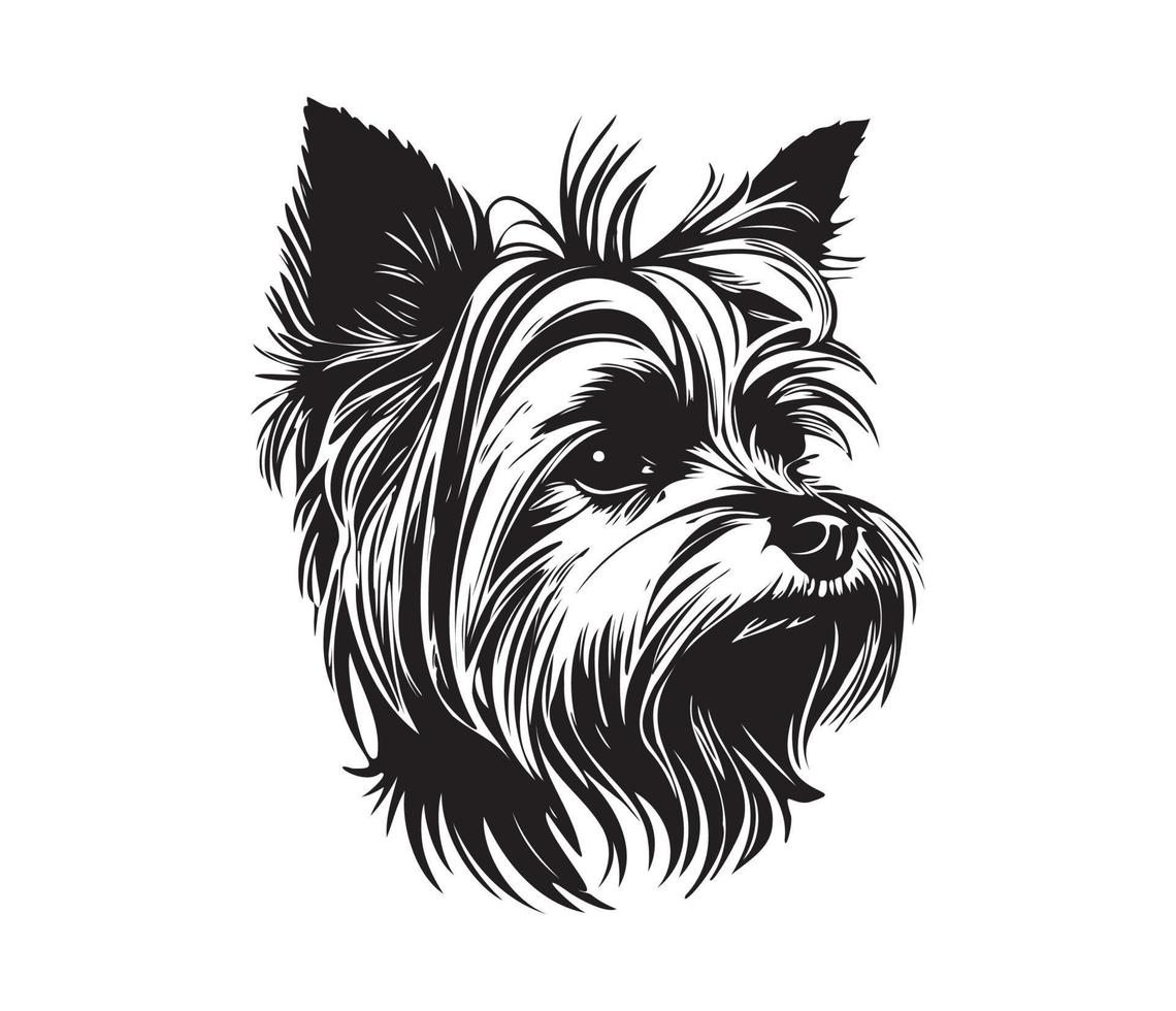 Yorkshire Terrier Face, Silhouette Dog Face, black and white Yorkshire Terrier vector