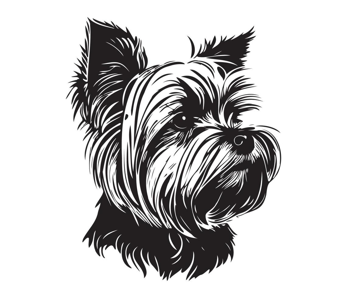 Yorkshire Terrier Face, Silhouette Dog Face, black and white Yorkshire Terrier vector