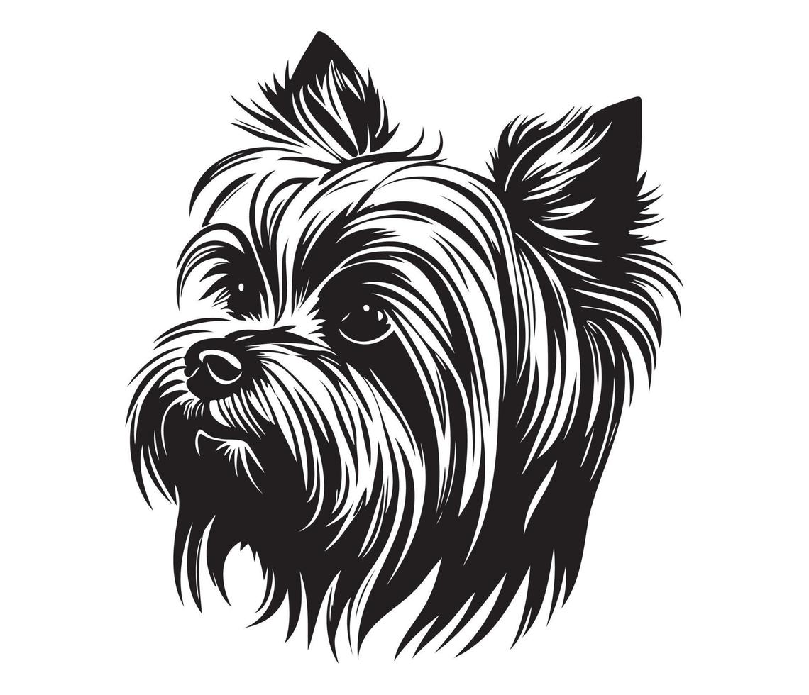 Yorkshire Terrier Face, Silhouette Dog Face, black and white Yorkshire Terrier vector