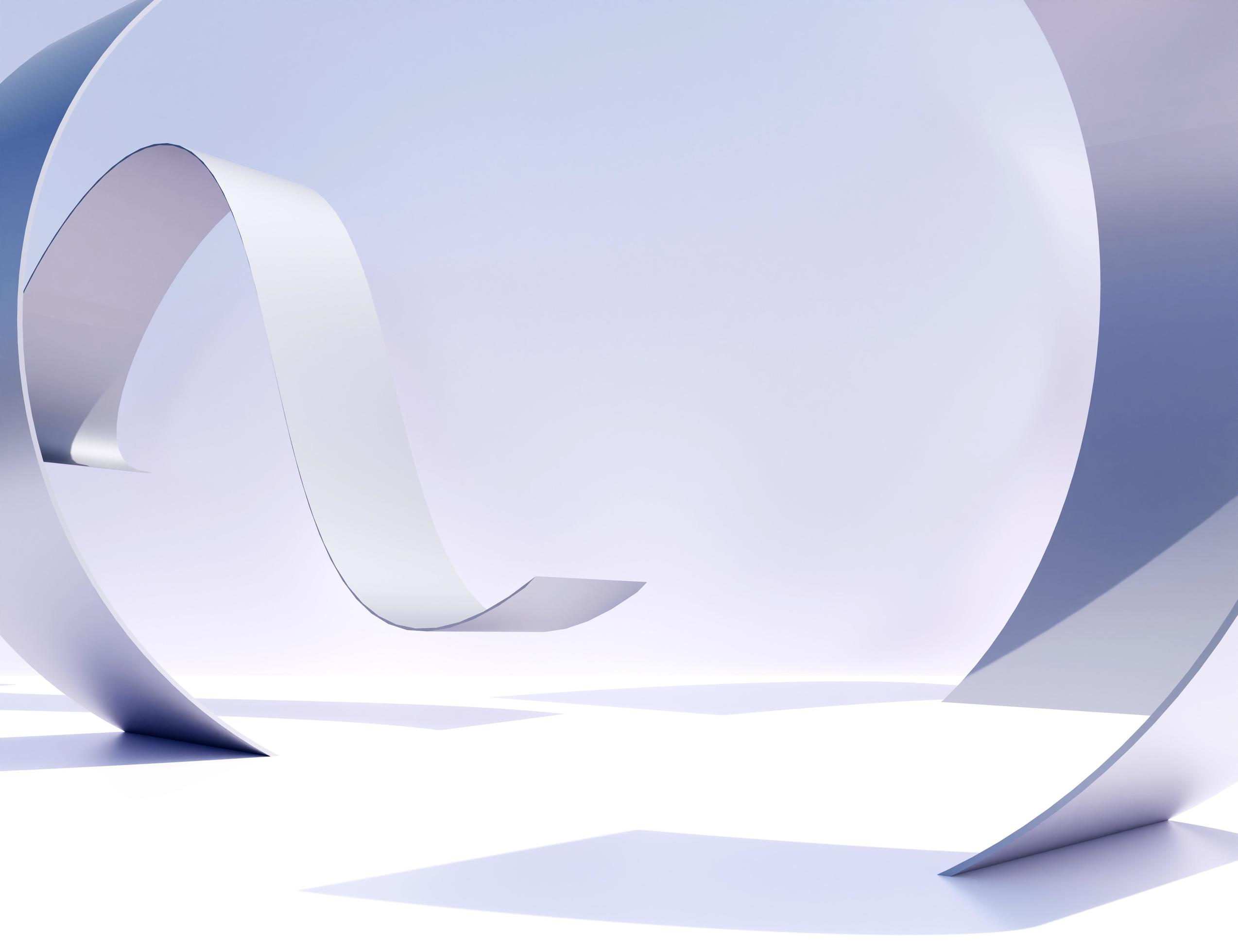 Abstract metallic silver ribbon on white background. 3D Rendering