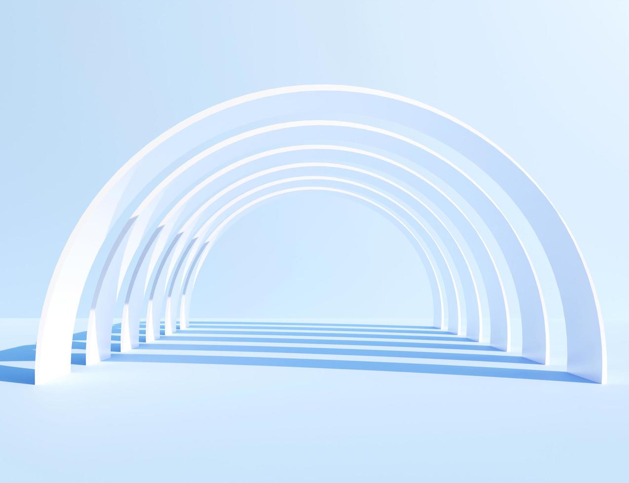 Abstract 3D white corridor on light blue background. Modern tunnel with shadow wallpaper. 3D Rendering. Minimal and clean futuristic concept. photo