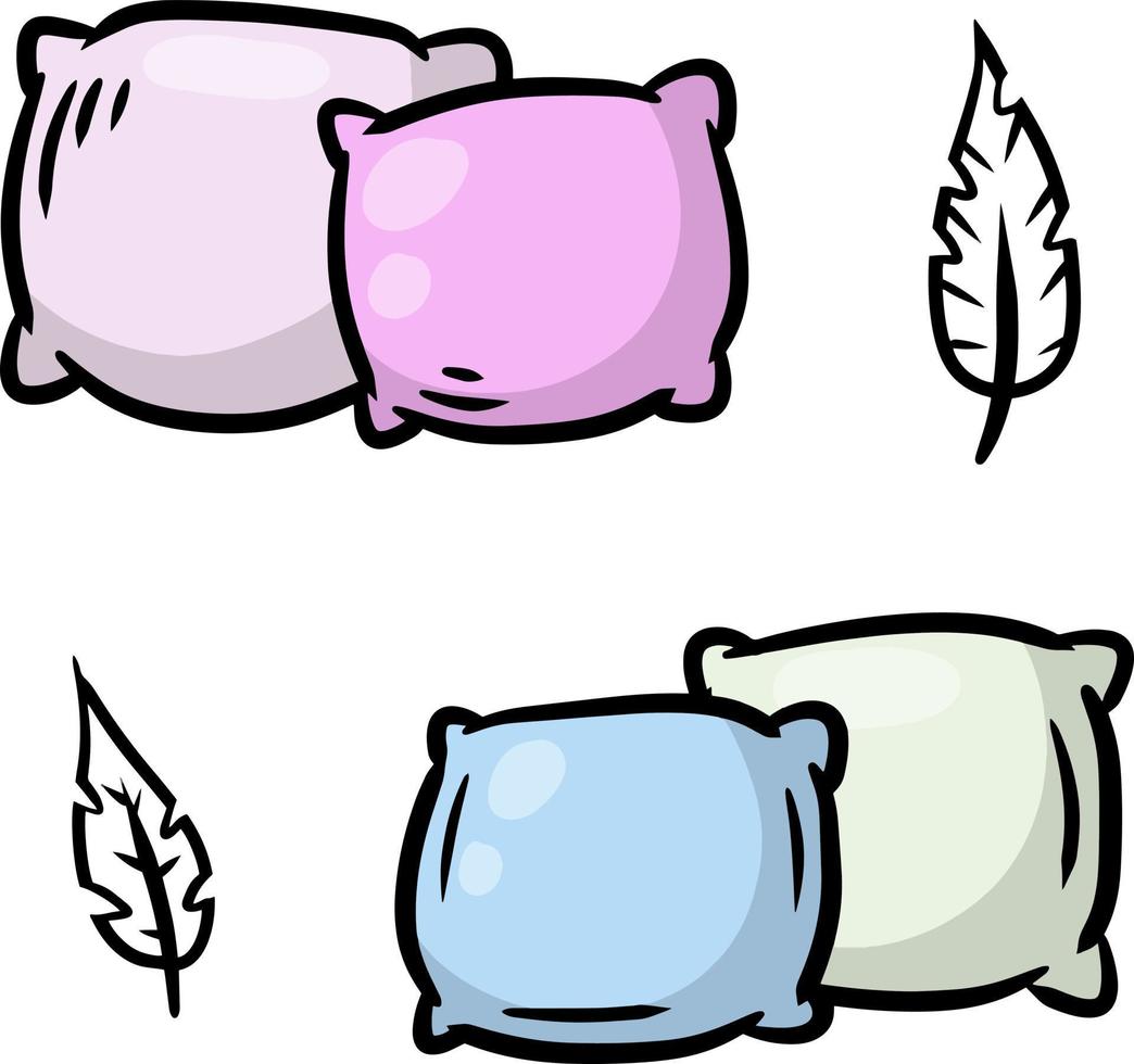 conjunto de almohadas grande y pequeño objeto. dibujos animados plano ilustración. suave de colores cojines en azul y rosado. elemento de dormitorio y cama para dormir vector