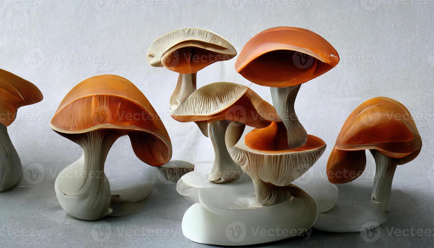 Selective focus closeup of cultured mushrooms. photo
