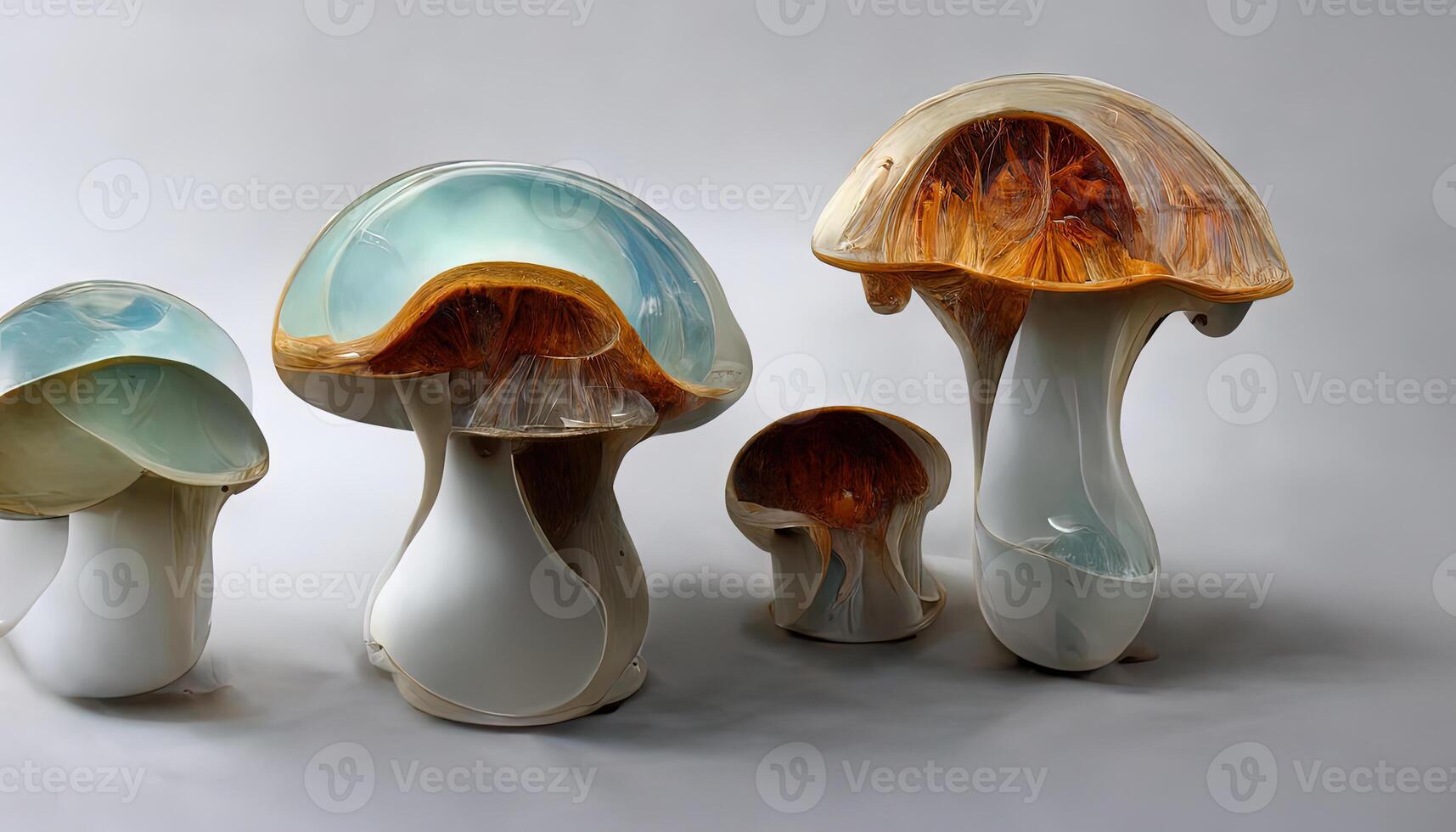 Exceptional 3D Group of mushrooms in plastic containe. photo