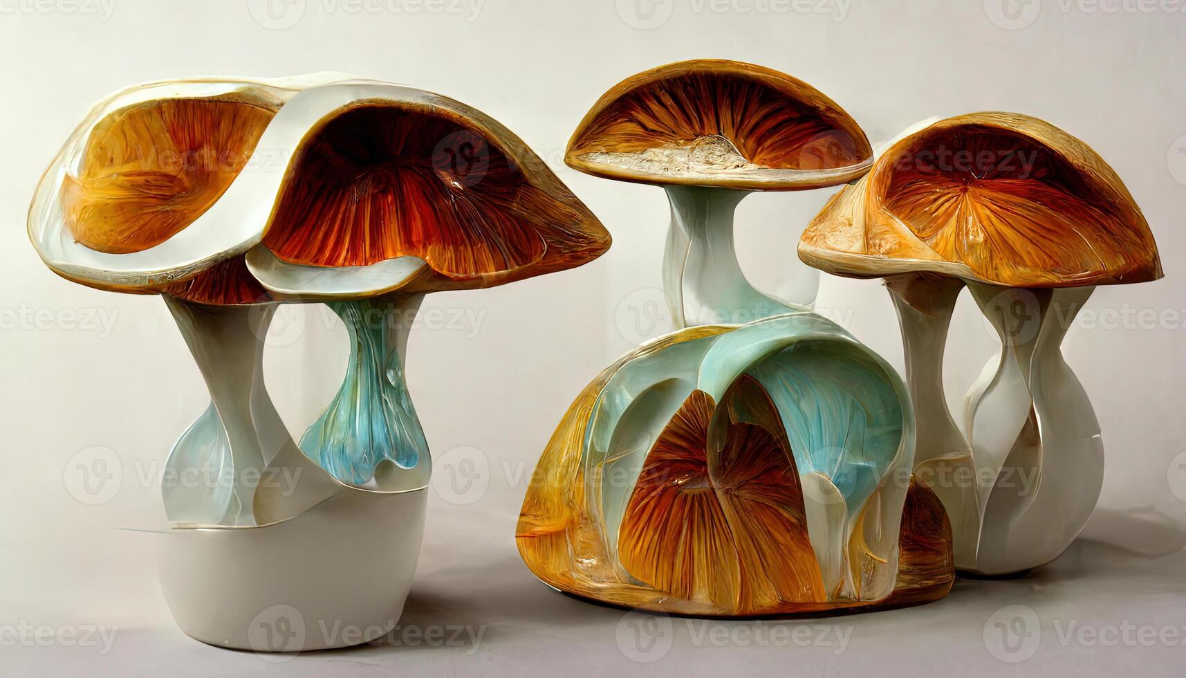 3D Group of mushrooms in plastic containe. photo