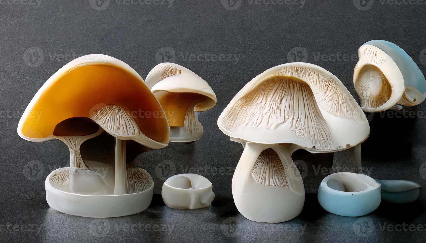 Attractive 3D Group of mushrooms in plastic containe. photo