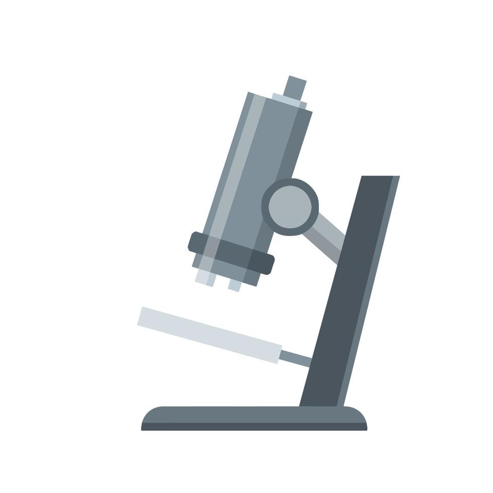 Microscope. Scientific equipment of laboratory. Study of the microcosm. Education and science. Magnifying glass. Flat cartoon icon vector