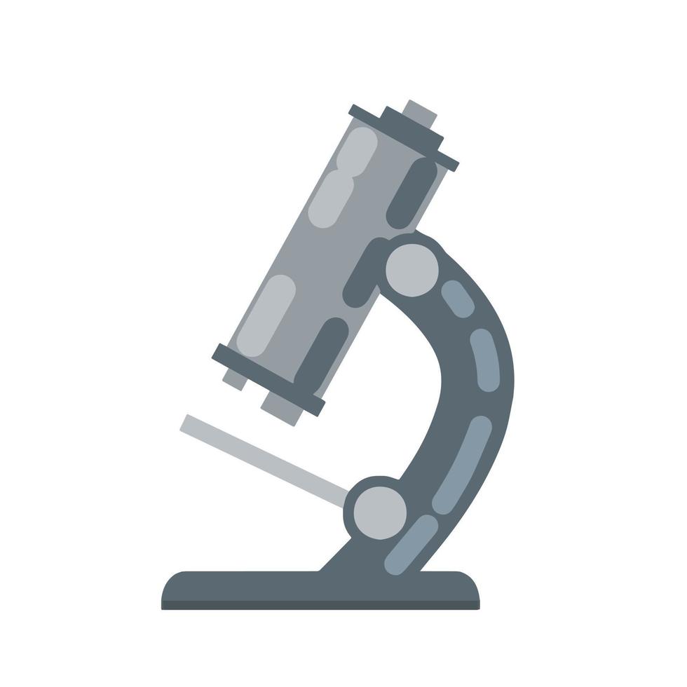 Microscope. Scientific equipment of laboratory. Study of the microcosm. Education and science. Magnifying glass. Flat cartoon icon vector