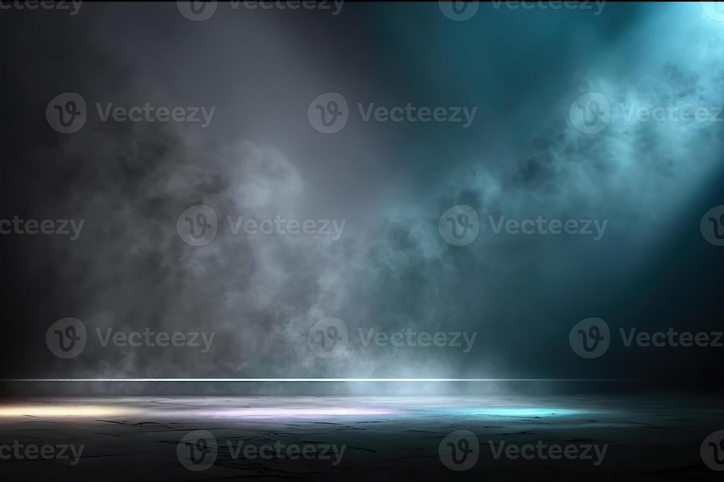 illustration of black wall texture rough background dark concrete floor. Abstract dark blue background, smoke, smog. Empty dark scene, neon light, spotlights. Concrete floor photo
