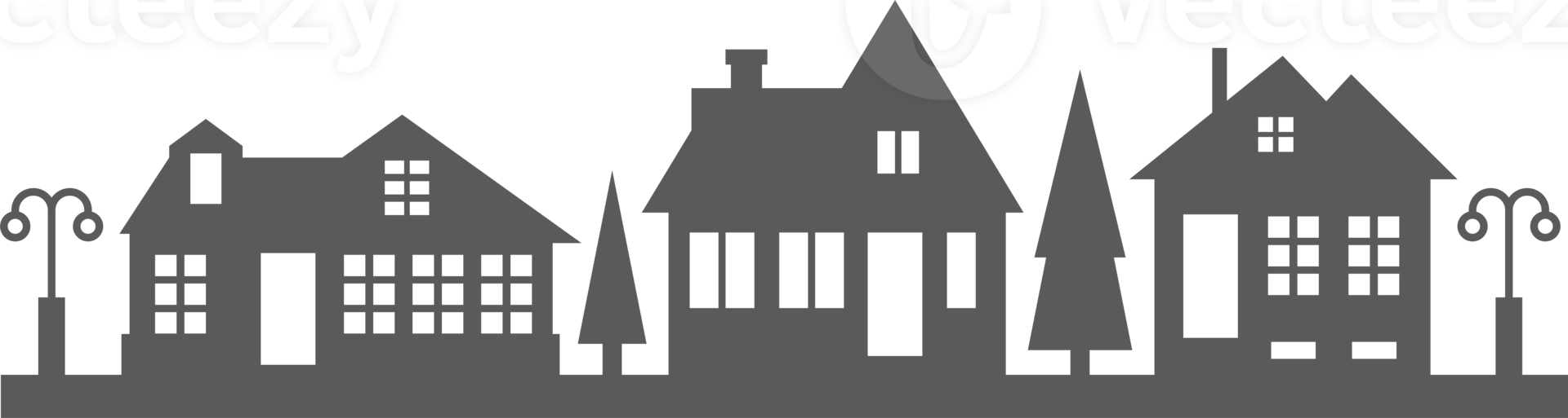 silhouette de Maisons sur le ligne d'horizon. de banlieue quartier paysage. campagne chalet maisons. glyphe illustration png
