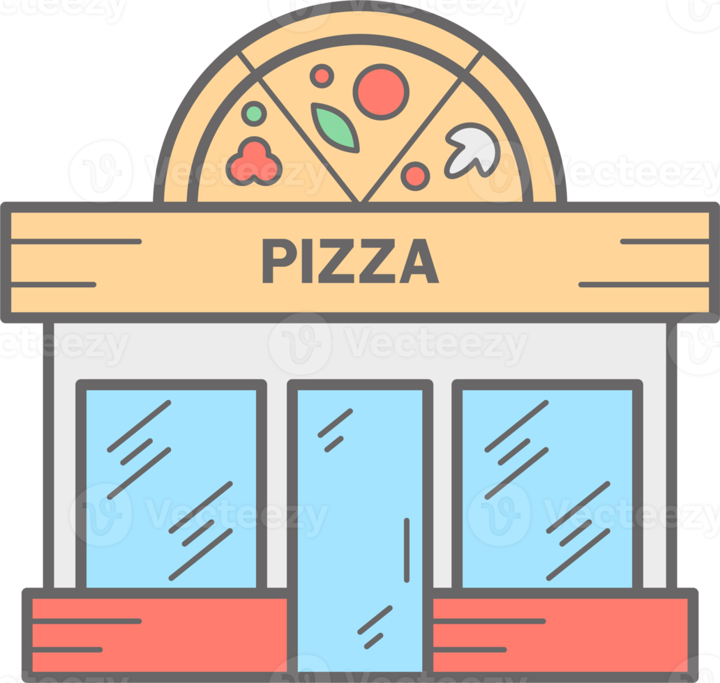 Pizza building line icon. Urban architecture element. Food market png