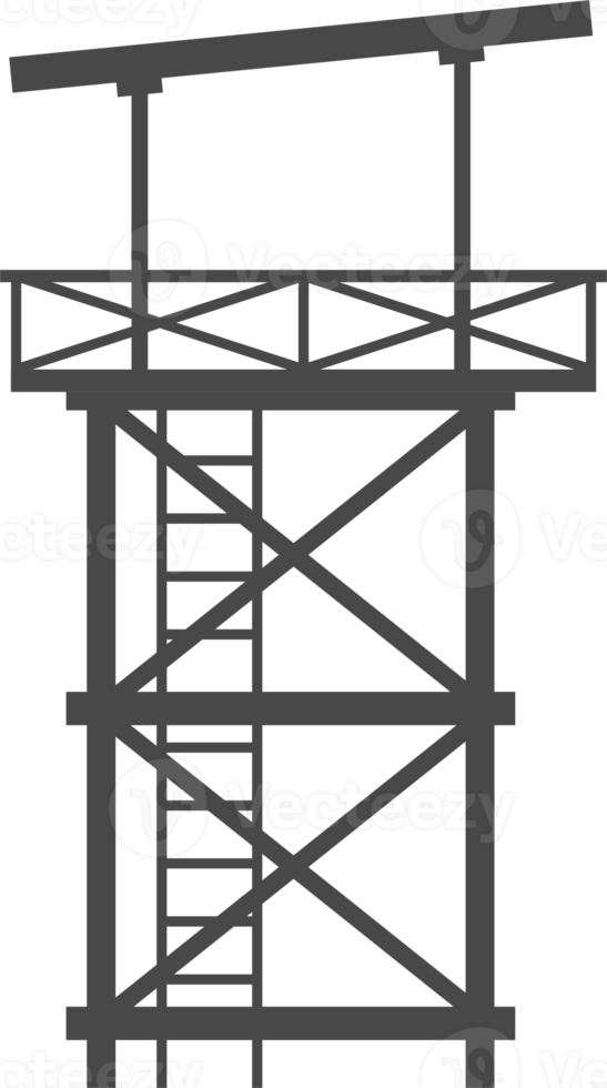 Observation tower in prison, army and for safari hunting. Military camp post silhouette png