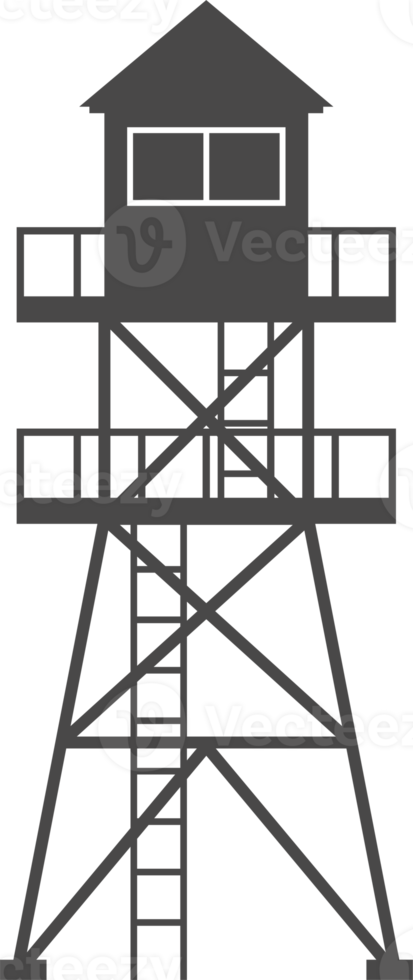 Observation tower in prison, army and for safari hunting. Military camp post silhouette png