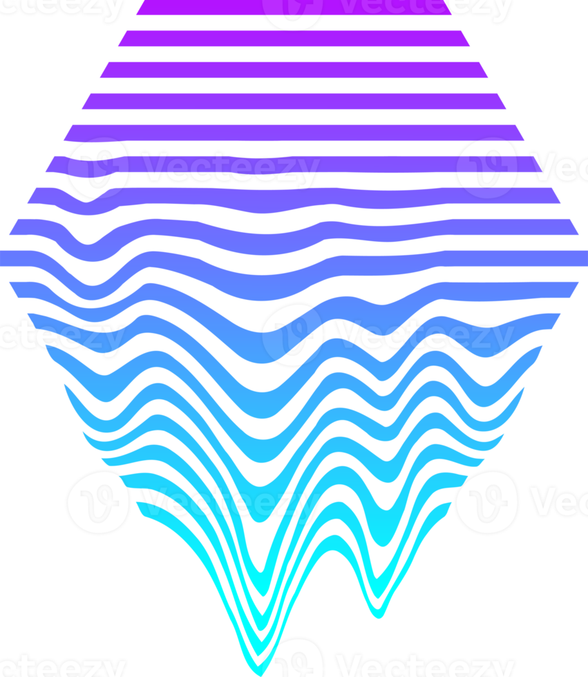 cyberpunk néon geométrico elemento. vintage listrado derretido forma com holográfico gradiente. Memphis retro Projeto. hexágono png