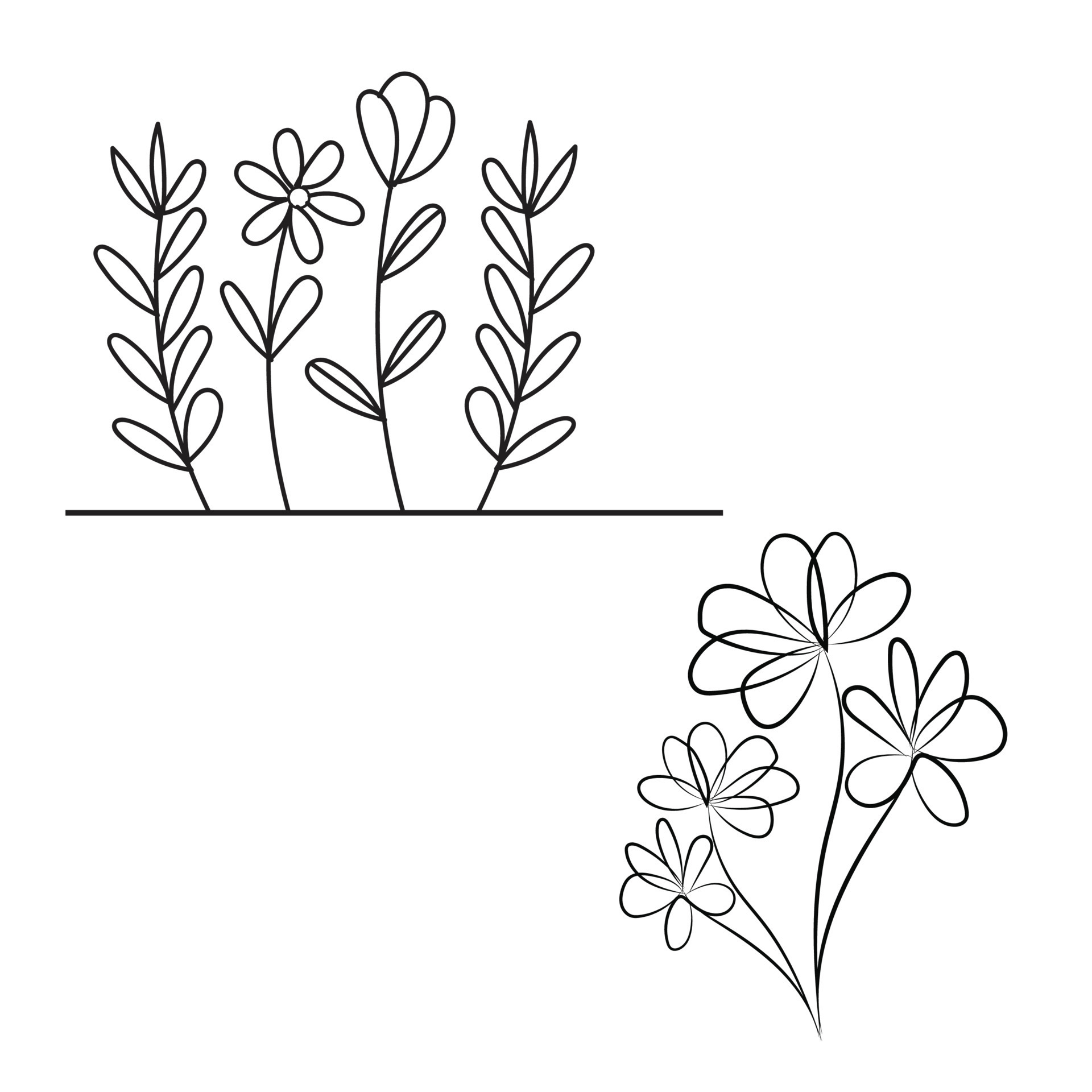flat design of linear leaves and flowers 22926023 Vector Art at Vecteezy
