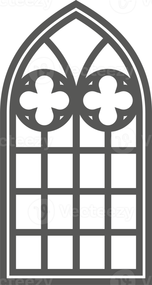 église médiéval la fenêtre. vieux gothique style architecture élément. contour illustration png