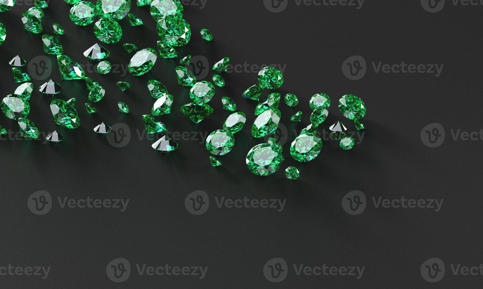 Green Emerald Diamond Group Placed On Glossy Background, 3d illustration. photo