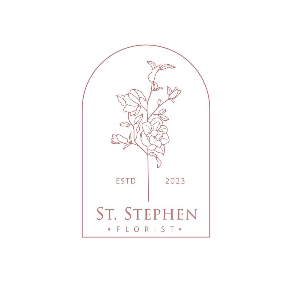 S t. Stephen florista vector logo diseño. flor rama dibujado a mano logotipo bohemio estilo floral logo modelo.