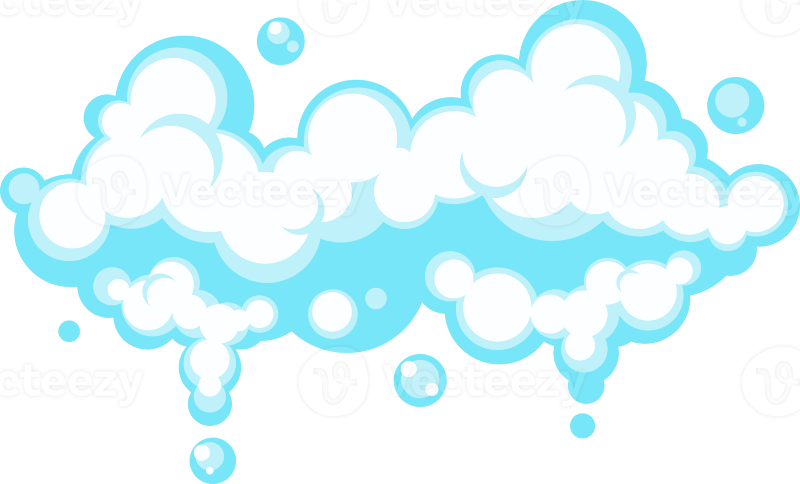 Cartoon soap foam with bubbles. Light blue suds of bath, shampoo, shaving, mousse png