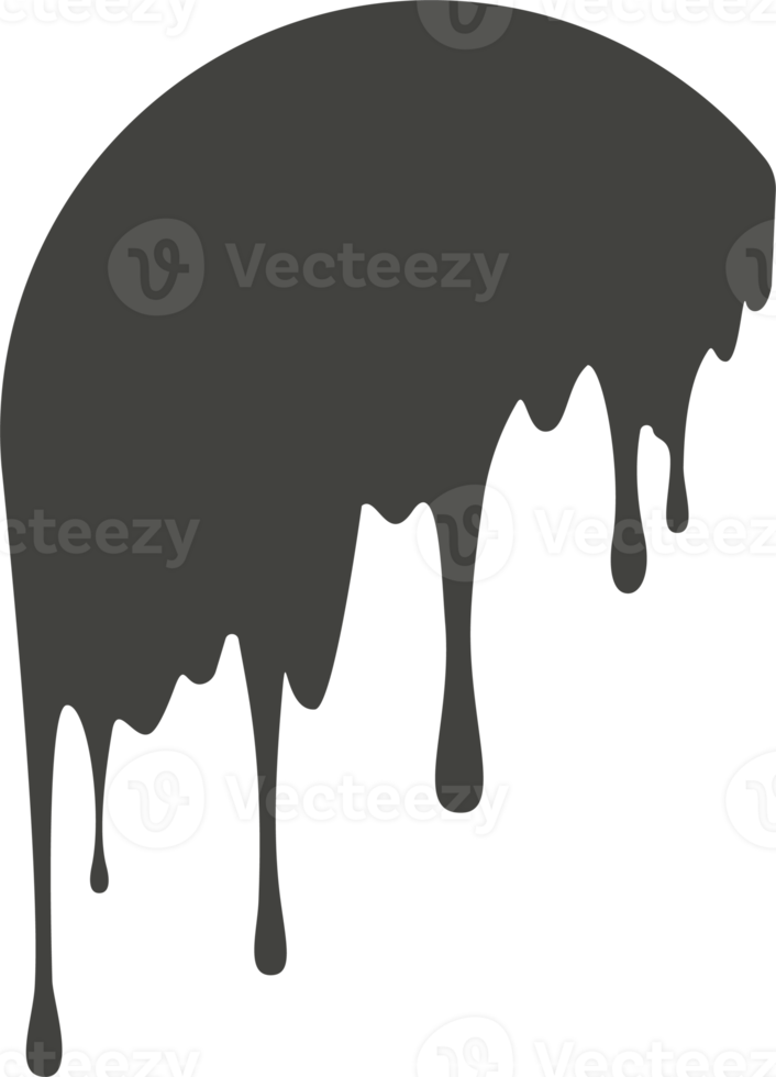 Melted drip in circle shape. Drops of liquid chocolate, cream or paint. Splashes of black blob for logo and frame png